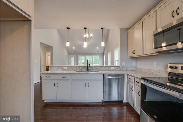 Interior, Kitchen, Pendant Lights, Stainless Steel Appliances, Wood Texture Flooring