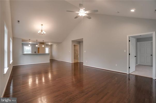 Chandelier, Empty room, Interior, Pendant Lights, Recessed Lighting, Wood Texture Flooring