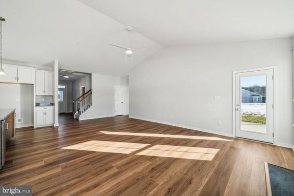 Empty room, Interior, Kitchen, Pendant Lights, Wood Texture Flooring