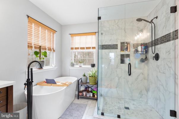 Bathroom, Free Standing Baths, Glass Shower, Interior, Marble, Marble Walls