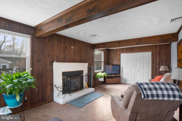 Bedroom, Fireplace, Interior, Living room, Wooden Beams, Wooden Walls
