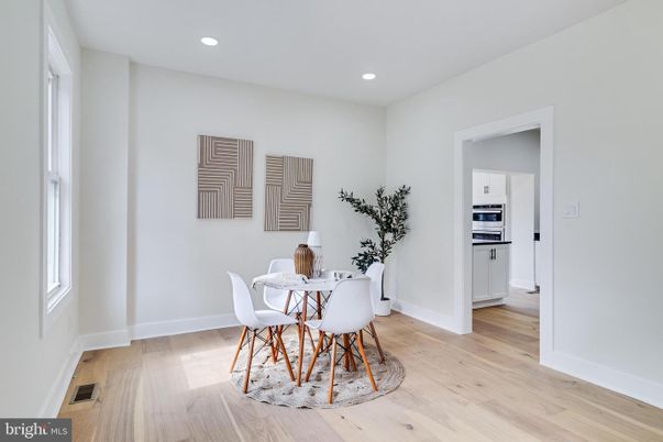 Dining room, Interior, Recessed Lighting, Wood Texture Flooring