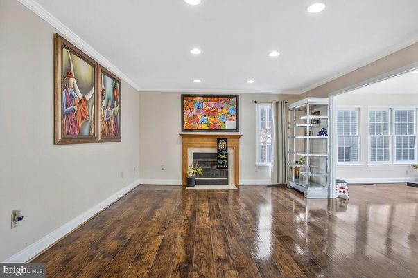 Empty room, Fireplace, Interior, Recessed Lighting, Wood Texture Flooring