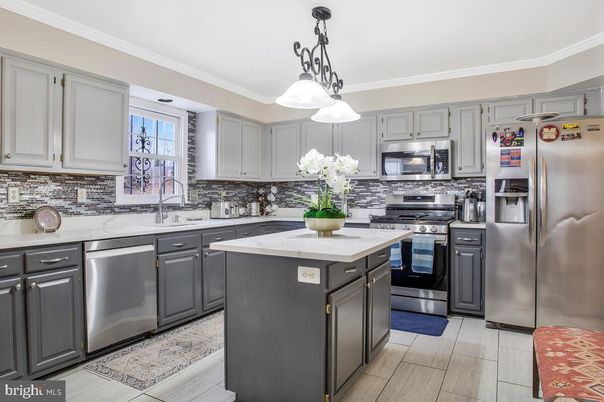 Interior, Kitchen, Pendant Lights, Stainless Steel Appliances, Wood Texture Flooring