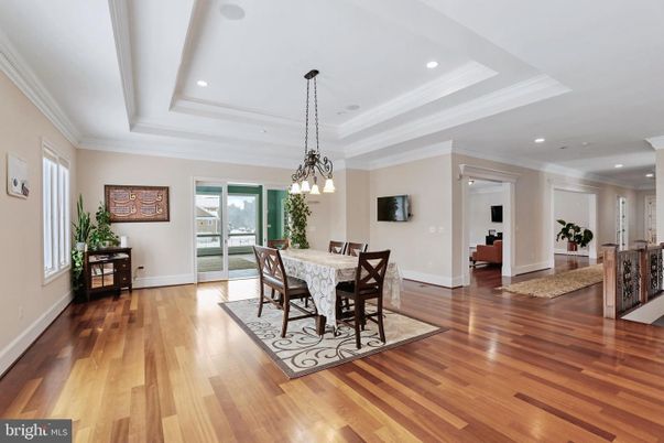 Dining room, Interior, Pendant Lights, Recessed Lighting, Wood Texture Flooring