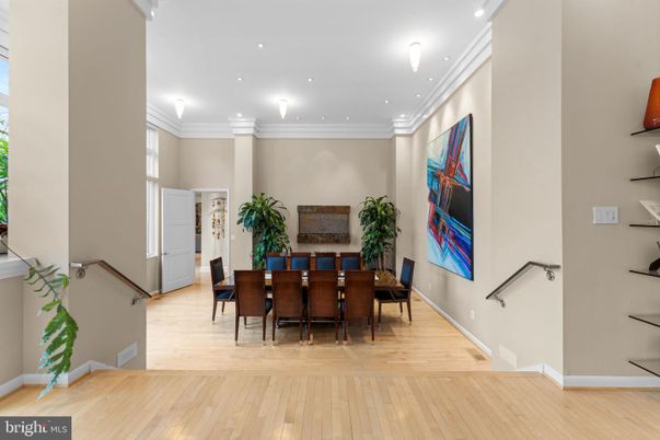 Dining room, Interior, Recessed Lighting, Wood Texture Flooring