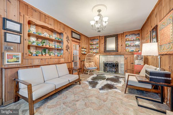 Chandelier, Fireplace, Interior, Wooden Walls
