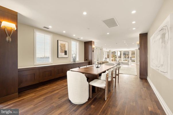Dining room, Interior, Recessed Lighting, Wood Texture Flooring