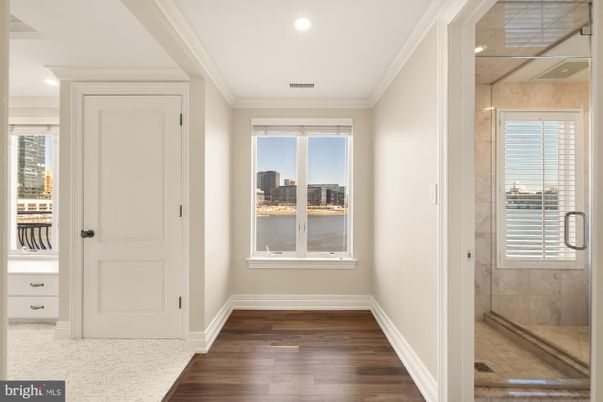 Bathroom, Glass Shower, Interior, Recessed Lighting, Wood Texture Flooring