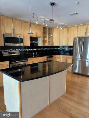Interior, Kitchen, Pendant Lights, Stainless Steel Appliances, Wood Texture Flooring