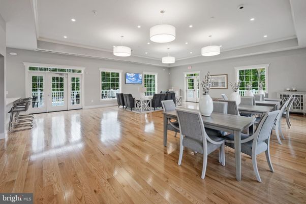 Dining room, Interior, Pendant Lights, Recessed Lighting, Wood Texture Flooring