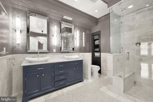 Bathroom, Dual Sink Vanities, Glass Shower, Interior, Recessed Lighting
