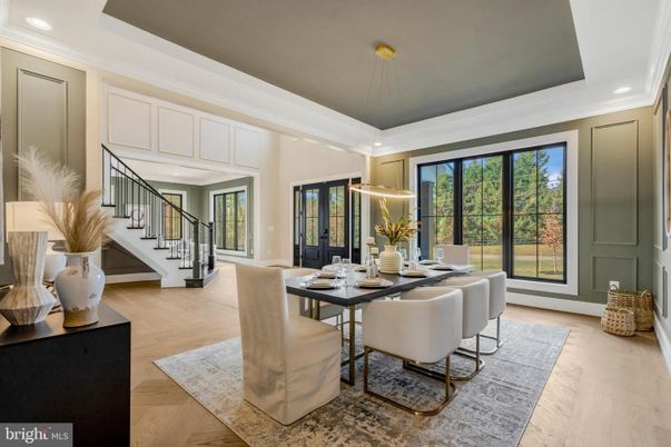Dining room, Interior, Pendant Lights, Recessed Lighting, Wood Texture Flooring