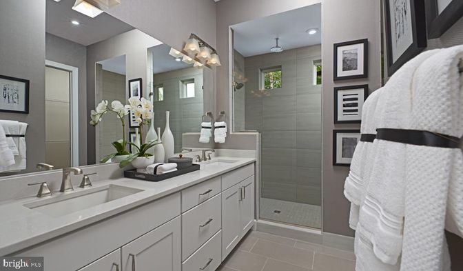Bathroom, Dual Sink Vanities, Glass Shower, Interior, Recessed Lighting