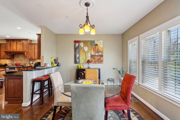 Dining room, Interior, Kitchen, Pendant Lights, Recessed Lighting, Wood Texture Flooring