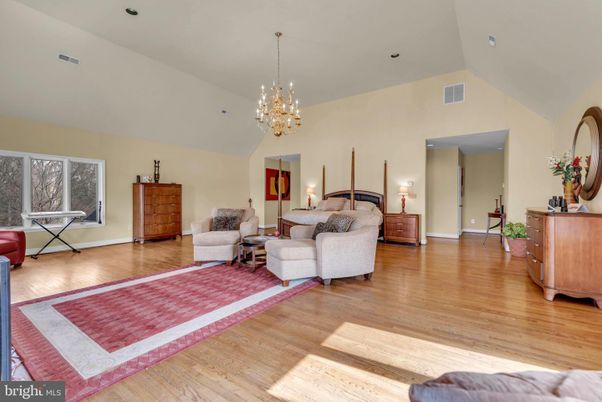 Bedroom, Chandelier, Interior, Living room, Recessed Lighting, Wood Texture Flooring