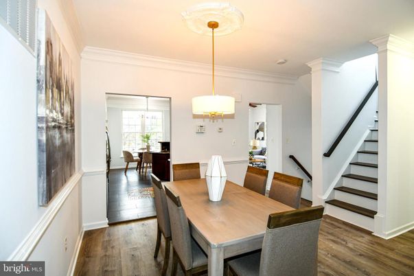 Dining room, Interior, Pendant Lights, Wood Texture Flooring