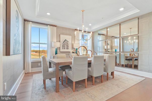 Chandelier, Dining room, Interior, Pendant Lights, Recessed Lighting, Wood Texture Flooring