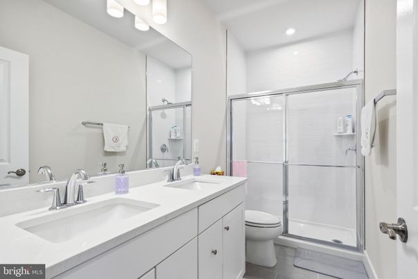 Bathroom, Dual Sink Vanities, Glass Shower, Interior, Recessed Lighting
