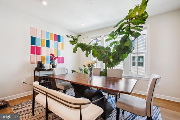 Dining room, Interior, Recessed Lighting, Wood Texture Flooring