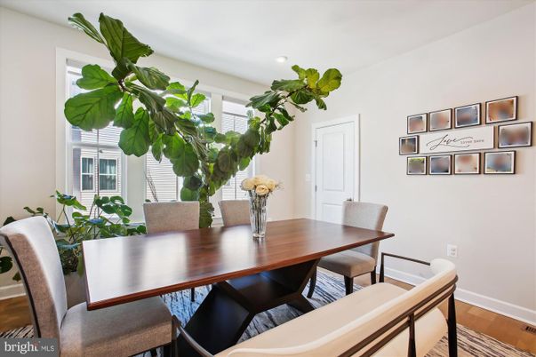 Dining room, Interior, Recessed Lighting, Wood Texture Flooring