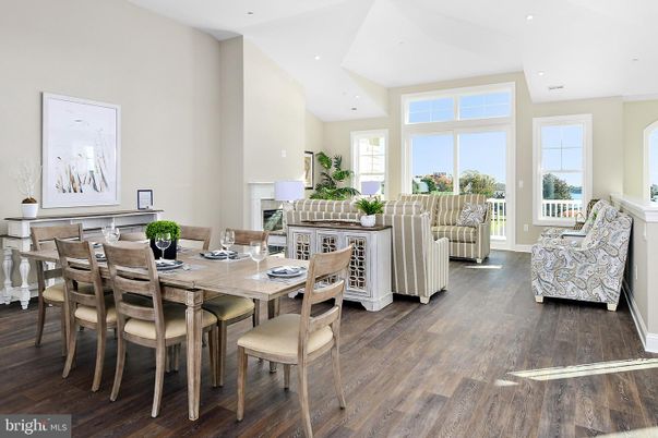Dining room, Interior, Living room, Recessed Lighting, Wood Texture Flooring