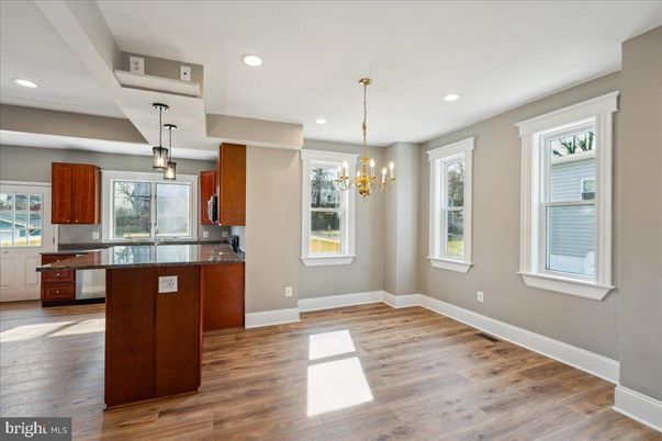 Chandelier, Interior, Kitchen, Pendant Lights, Recessed Lighting, Wood Texture Flooring