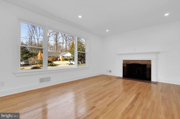 Empty room, Fireplace, Interior, Recessed Lighting, Wood Texture Flooring