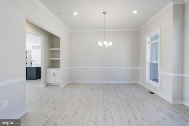 Empty room, Interior, Pendant Lights, Recessed Lighting, Wood Texture Flooring
