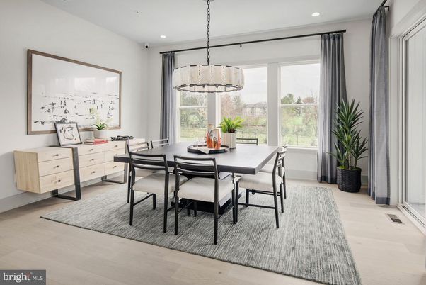 Chandelier, Dining room, Interior, Pendant Lights, Recessed Lighting, Wood Texture Flooring
