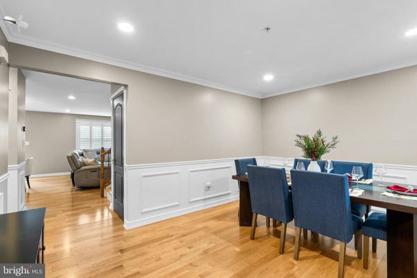 Dining room, Interior, Recessed Lighting, Wood Texture Flooring