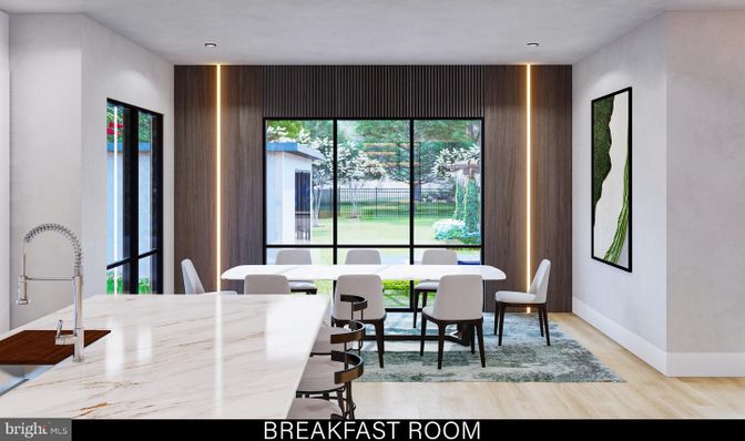 Dining room, Interior, Recessed Lighting, Wood Texture Flooring