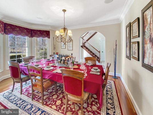 Chandelier, Dining room, Interior, Wood Texture Flooring