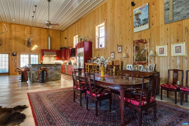 Dining room, Fireplace, Interior, Wooden Walls