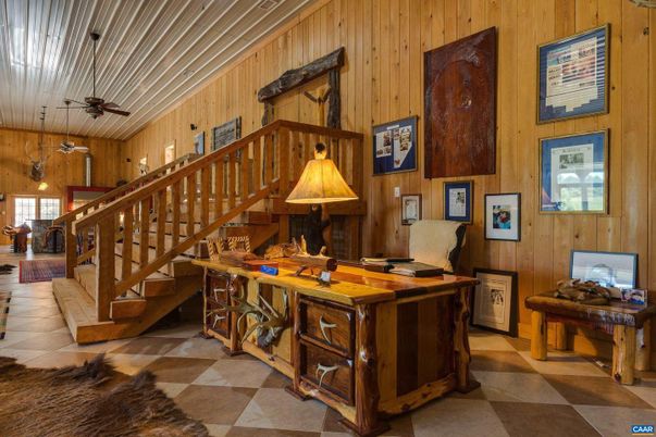 Fireplace, Home Office, Interior, Wooden Walls
