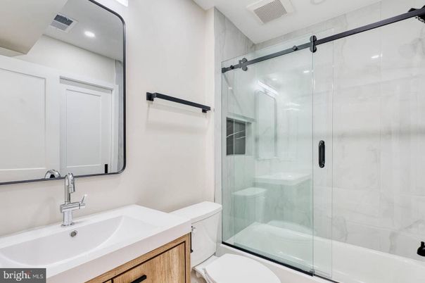 Bathroom, Glass Shower, Interior, Marble Walls, Recessed Lighting