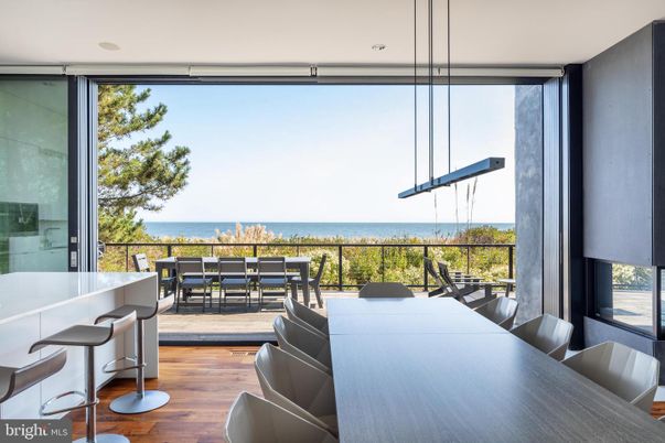 Dining room, Interior, Pendant Lights, Water, Wood Texture Flooring