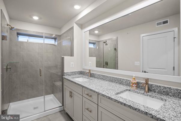 Bathroom, Dual Sink Vanities, Glass Shower, Interior, Recessed Lighting