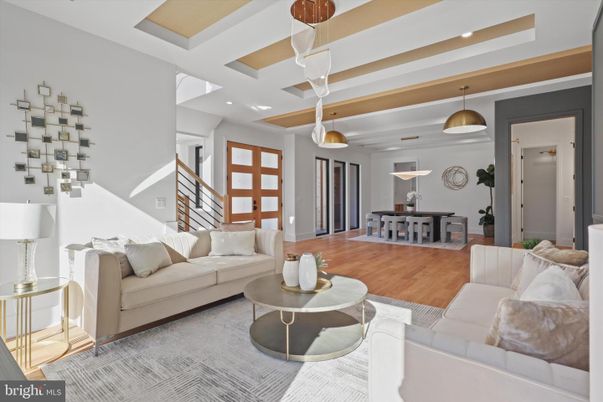 Interior, Kitchen, Living room, Pendant Lights, Recessed Lighting, Wood Texture Flooring