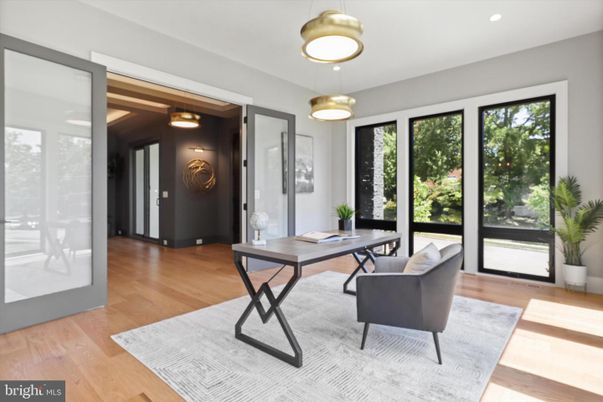 Home Office, Interior, Pendant Lights, Recessed Lighting, Wood Texture Flooring