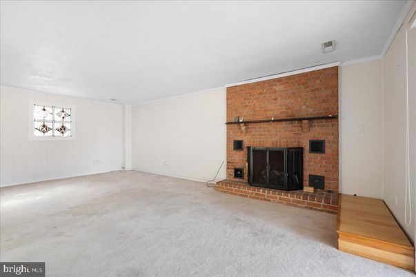 Empty room, Fireplace, Interior, Stone Walls, Wood Texture Flooring