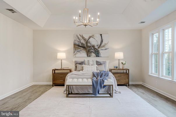 Bedroom, Chandelier, Interior, Wood Texture Flooring