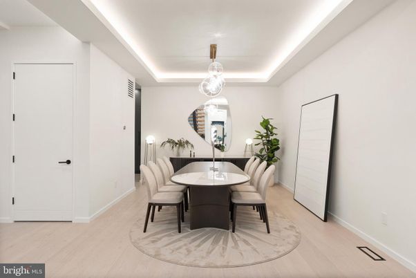 Dining room, Interior, Pendant Lights, Wood Texture Flooring