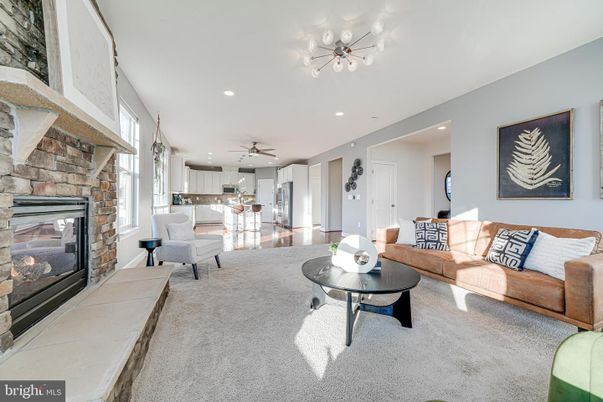 Fireplace, Interior, Living room, Recessed Lighting, Stone Walls