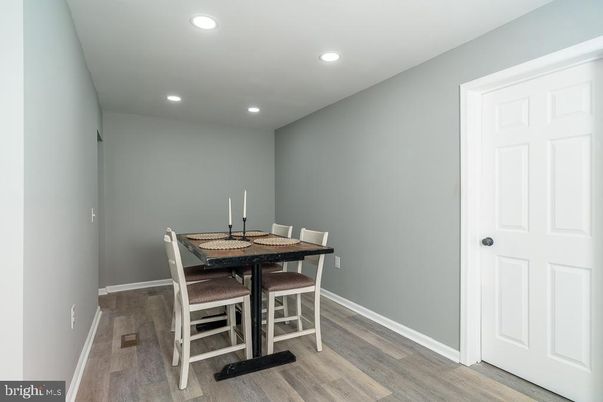 Dining room, Interior, Recessed Lighting, Wood Texture Flooring