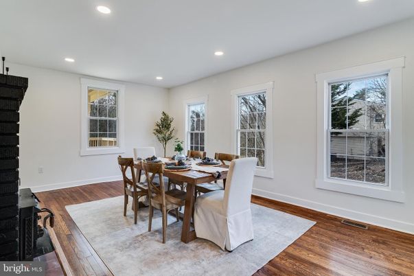 Dining room, Interior, Recessed Lighting, Wood Texture Flooring