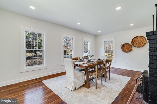 Dining room, Interior, Recessed Lighting, Wood Texture Flooring
