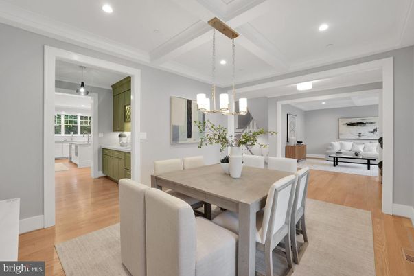 Dining room, Interior, Pendant Lights, Recessed Lighting, Wood Texture Flooring