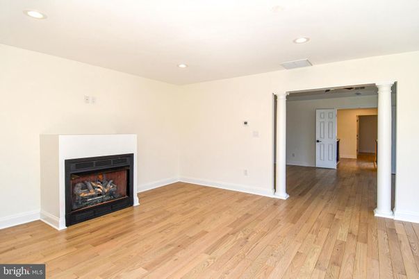Empty room, Fireplace, Interior, Recessed Lighting, Wood Texture Flooring