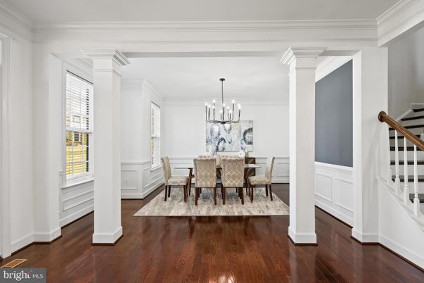 Dining room, Interior, Pendant Lights, Wood Texture Flooring